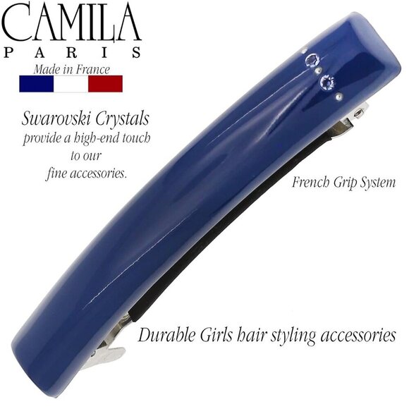 French Hair Barrette Clip Dark Blue Rubberized Metal Strong Hold No Slip